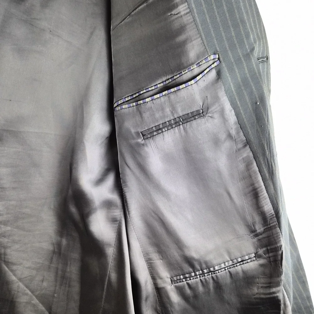 Kenneth Cole Blazer Jacket Mens Black Pinstripe 3 Buttons Sport Coat Made In USA